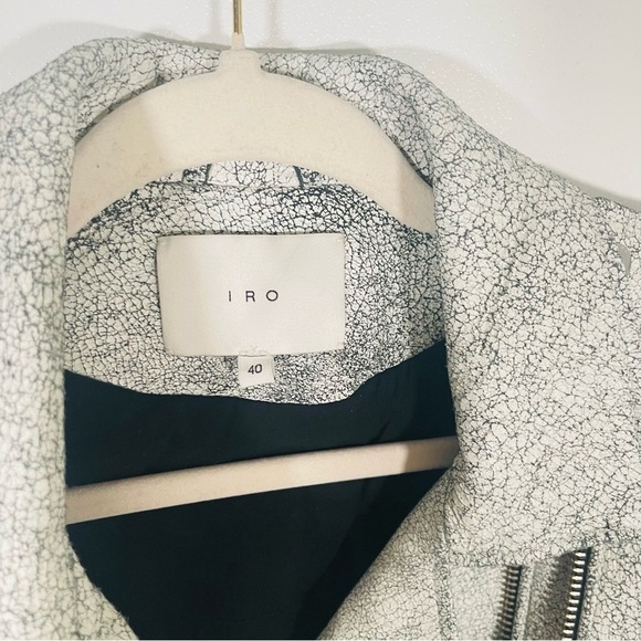 IRO Ilaria Ribbed Distressed Lamb Leather Biker Jacket Off-white Size 8 - Picture 4 of 15